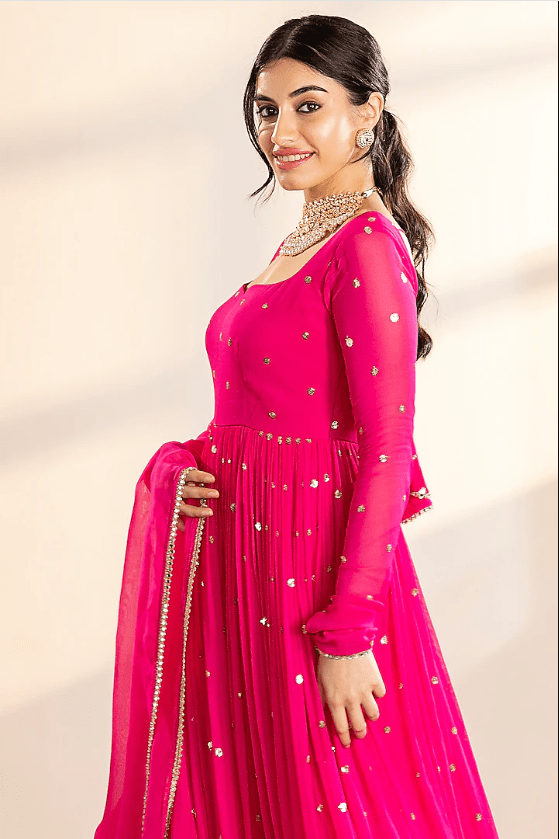 Pink Georgette Sequins Embroidered Anarkali Set - Image 3