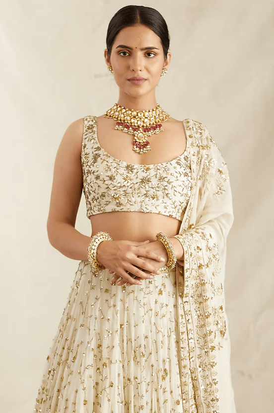 Off-White Net Boota embroidred Lehenga Set - Image 4