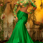 Green Pure Silk Draped Skirt Set