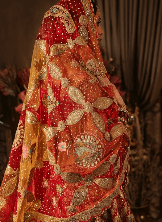 Red bridal lehenga with mughal work - Image 5