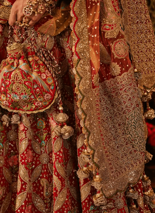 Red bridal lehenga with mughal work - Image 6