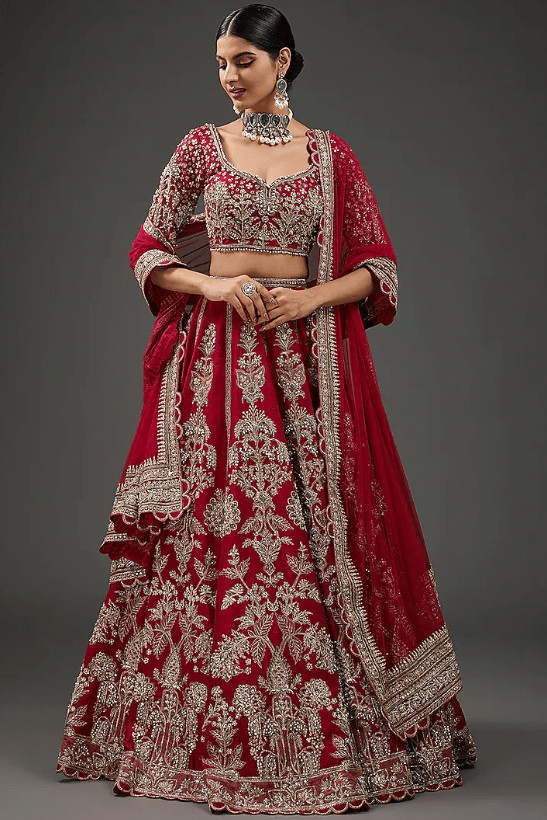 Deep Fuchsia Raw Silk Embroidered Lehenga Set