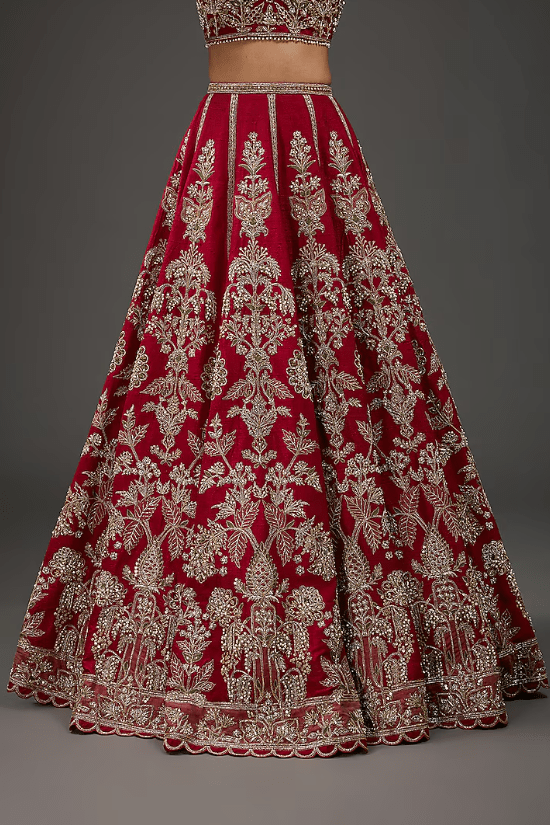 Deep Fuchsia Raw Silk Embroidered Lehenga Set - Image 3