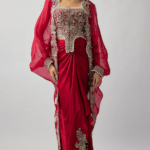 Burgundy Organza Hand-Dyed Cape Set