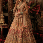 Peach tulle work lehenga