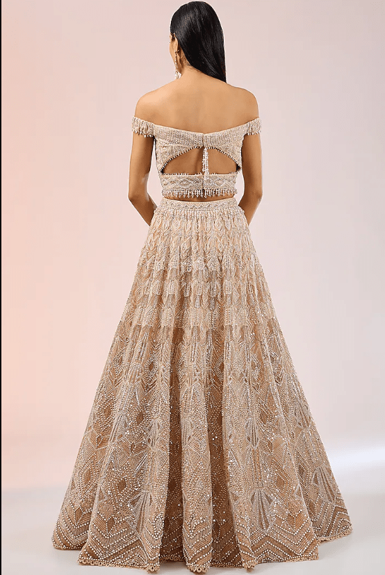 Old Rose Tulle Pearl & Sequins Embroidered Lehenga Set - Image 2