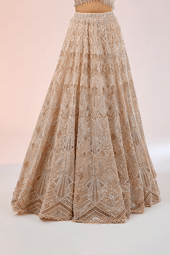 Old Rose Tulle Pearl & Sequins Embroidered Lehenga Set - Image 3