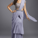 Lilac Georgette Draped Saree Set