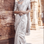 Beige Raw Silk Dori Floral Hand Embroidered Saree Set