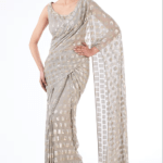 Grey Georgette Sequins Embroidered Pre-Stitched Saree Set