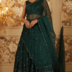 Bottle Green Organza Shimmer Lehenga Set