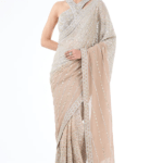 Grey & Gold Shaded Georgette Hand Embroidered Saree Set