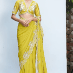 Sheen Green Italian Crepe Aari Embroidered Pre-Draped Saree Set