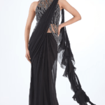 Black Georgette Pearl Embroidered Gown Saree