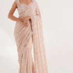 Peach Georgette Sequins Hand Embroidered Saree Set
