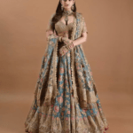 Steel blue tulle lehenga