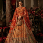 Orange silk lehenga.