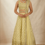 Yellow Net & Crepe Embroidered Lehenga Set