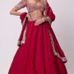 Crimson Red Georgette Hand Embroidered Lehenga Set
