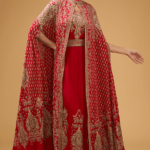 Red Crepe Printed & Embroidered Cape Set