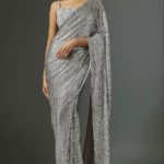Silver Georgette Sheeted Sequins Embroidered Saree Set