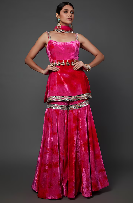 Fuchsia Velvet Gharara Set