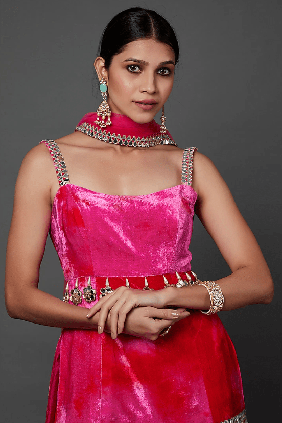 Fuchsia Velvet Gharara Set - Image 4