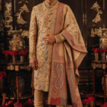 beige gold silk sherwani