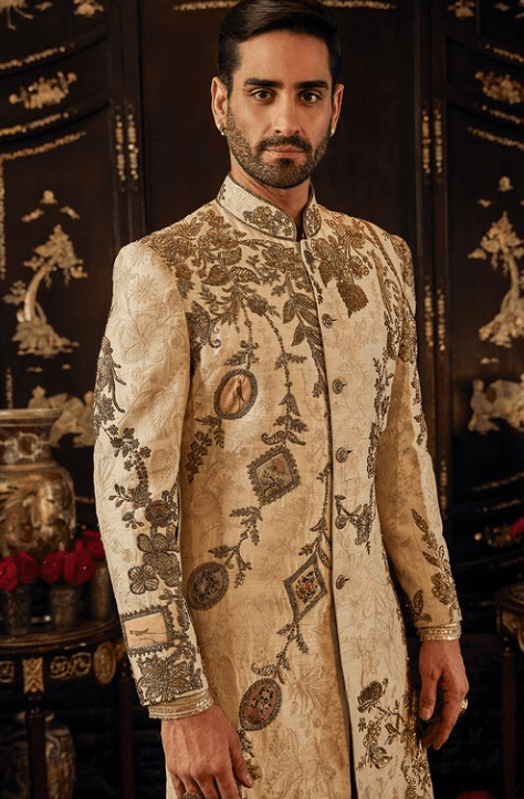 Ivory and gold color sherwani - Image 3