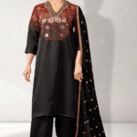 Black Silk Embroidered Kurta Set