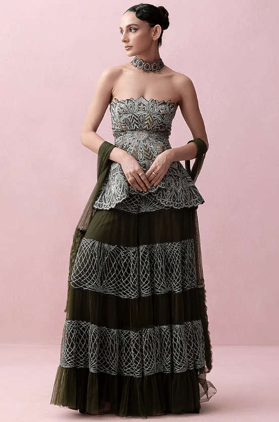 Forest Green Tulle Sharara Set