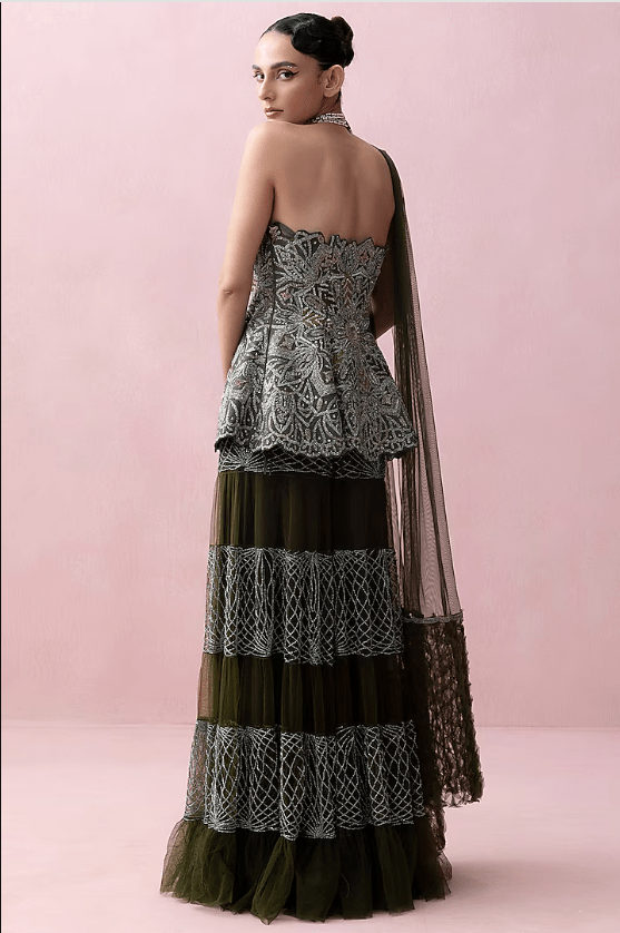 Forest Green Tulle Sharara Set - Image 2