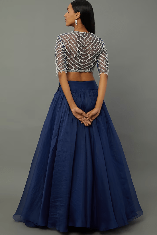 Navy Blue Chiffon Lehenga Set - Image 2