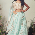 Blue Net Sequins Embroidered Lehenga Set For Girls