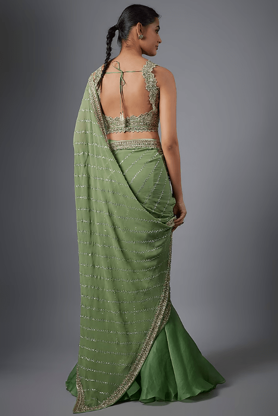 Sea Green Chiffon Saree Set - Image 2