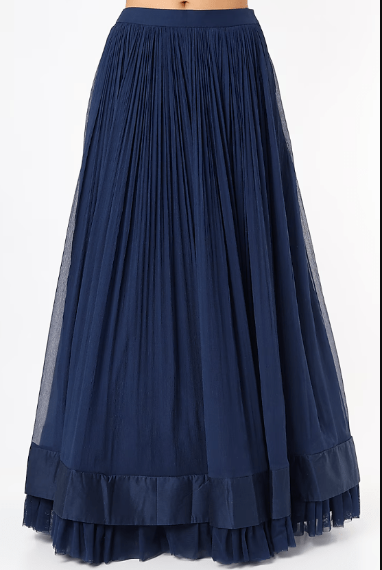 Navy Blue Chiffon Ruched Lehenga Set - Image 3