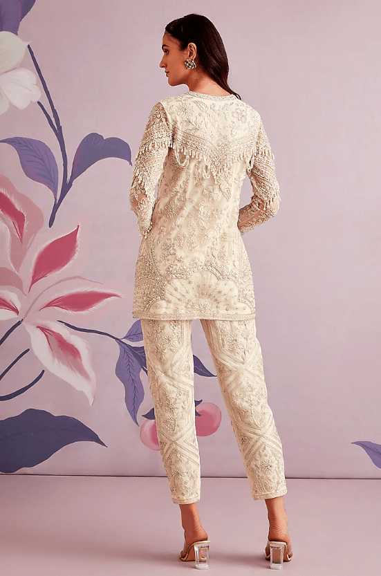Ivory Net Embroidered Kurta Set - Image 2