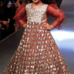 Plum Raw Silk & Organza Sequins Embellished Gown For Girls