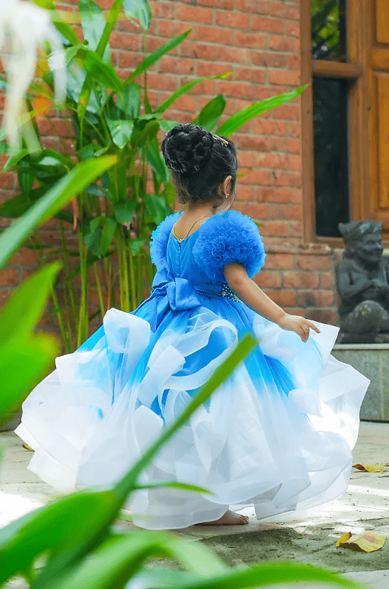 Sea Blue Net Bead Embroidered Gown For Girls - Image 2
