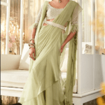 Mint Embroidered Draped Saree Set