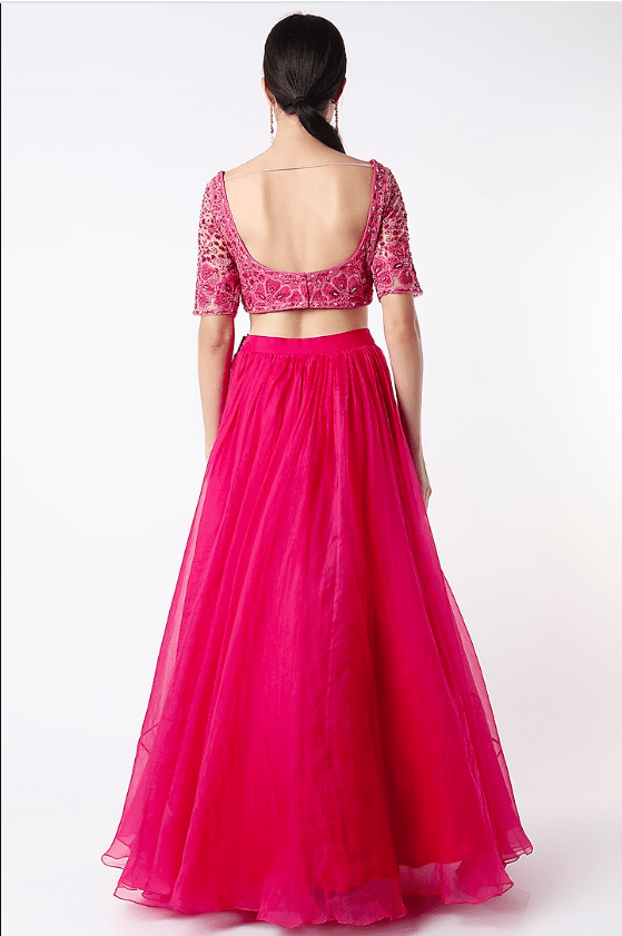 Deep Fuchsia Organza Lehenga Set - Image 2