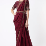 Burgundy Chiffon Draped Saree Set