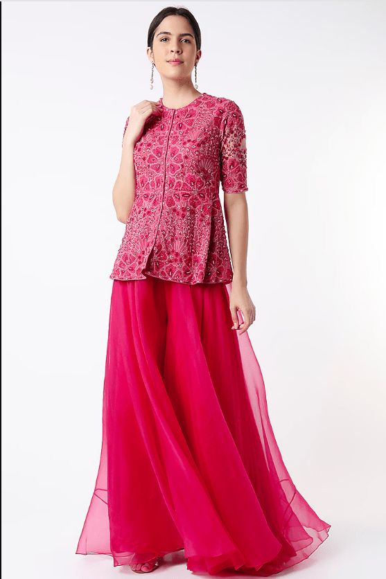 Fuchsia Organza Sharara Set