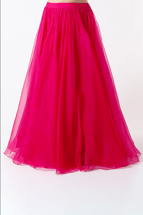 Fiery Red Chiffon Ruched Lehenga Set - Image 3