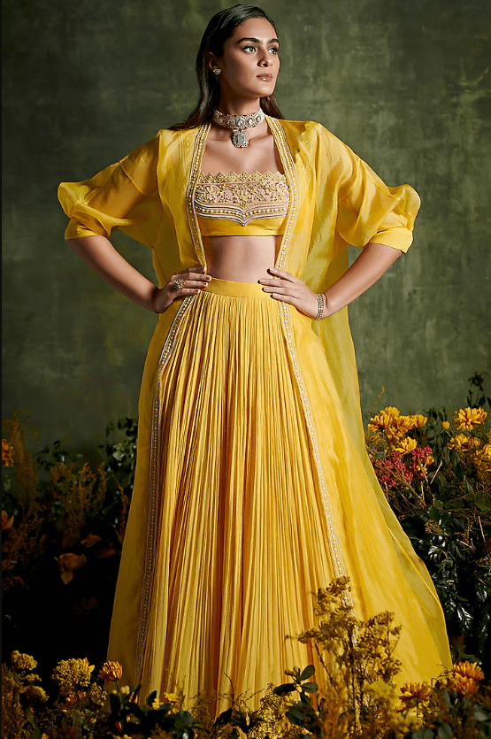 Primrose Yellow Chiffon Ruched Skirt Set