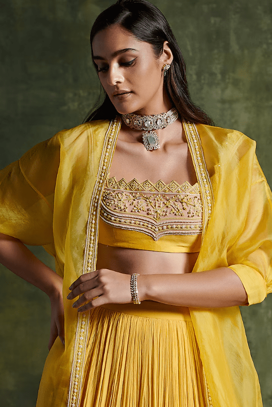 Primrose Yellow Chiffon Ruched Skirt Set - Image 3