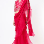 Deep Fuchsia Chiffon & Organza Draped Saree Set