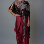 Burgundy Satin Saree Skirt Set
