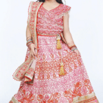 Peach Georgette Sequins Embroidered Lehenga Set For Girls