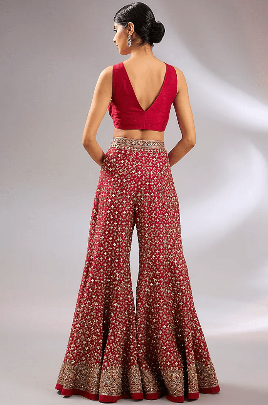 Red Raw Silk Motif Embroidered Jacket Set - Image 4
